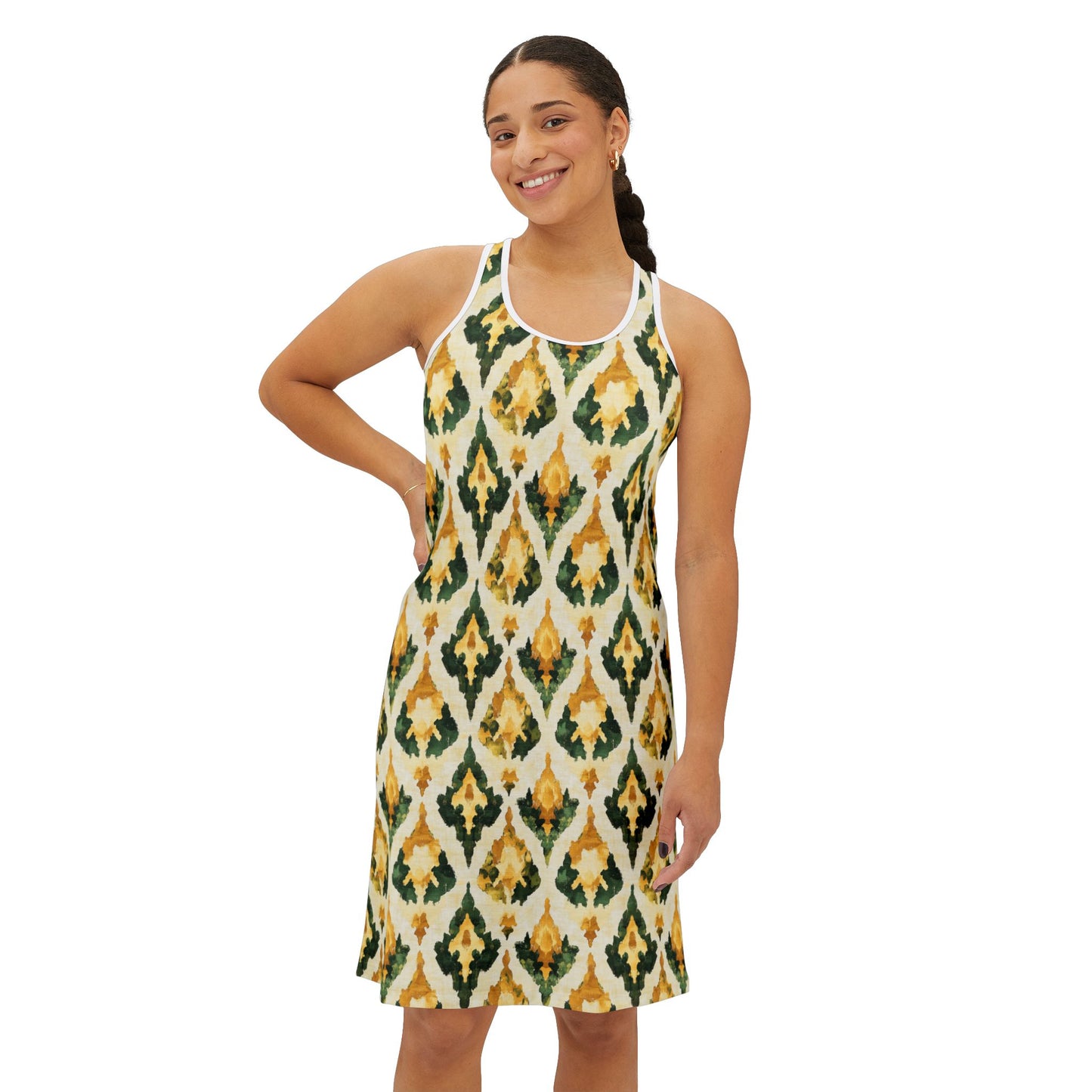 Women's Racerback Dress - Ikat in Gold, Green and Ivory Beach Coverup or Summer Dress