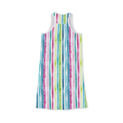 Women's Racerback Dress - Striped Aqua, Fuchsia, Chartreuse and White