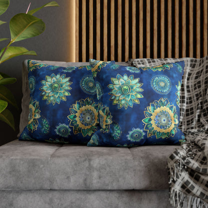 Square Pillow Cover - Coastal Blue And Gold Mandalas