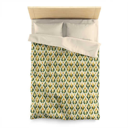 Duvet Cover - Microfiber Ikat Indonesian Design In Green And Gold