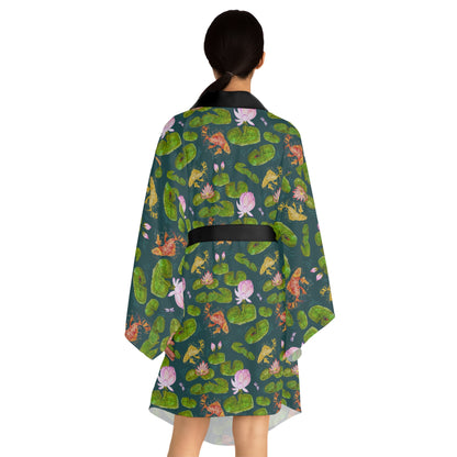 Kimono Robe - Japanese Koi Pond And Pink Lily Pads