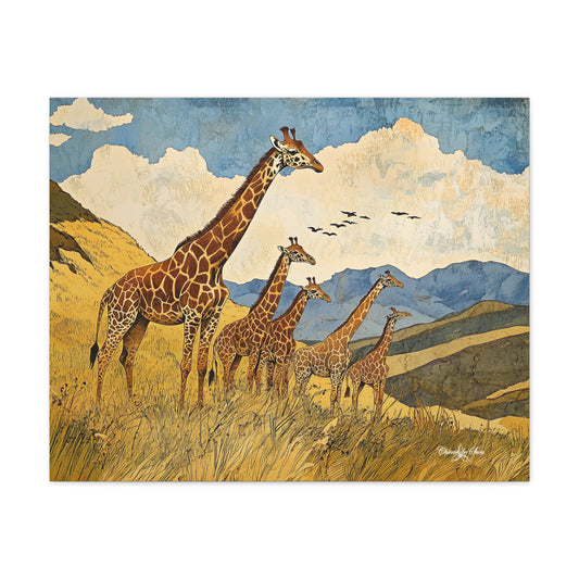 Canvas Art - A Tower of Giraffes In The African Suvanna