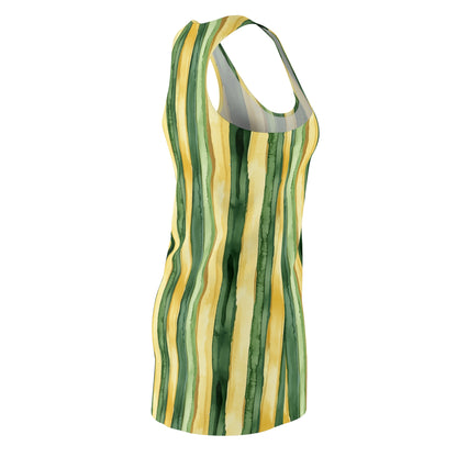 Women's Racerback Dress - Green and Gold Watercolor Stripes For Summer Fun