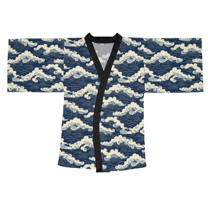Kimono Robe - Japanese Cloud Art in Navy and Cream