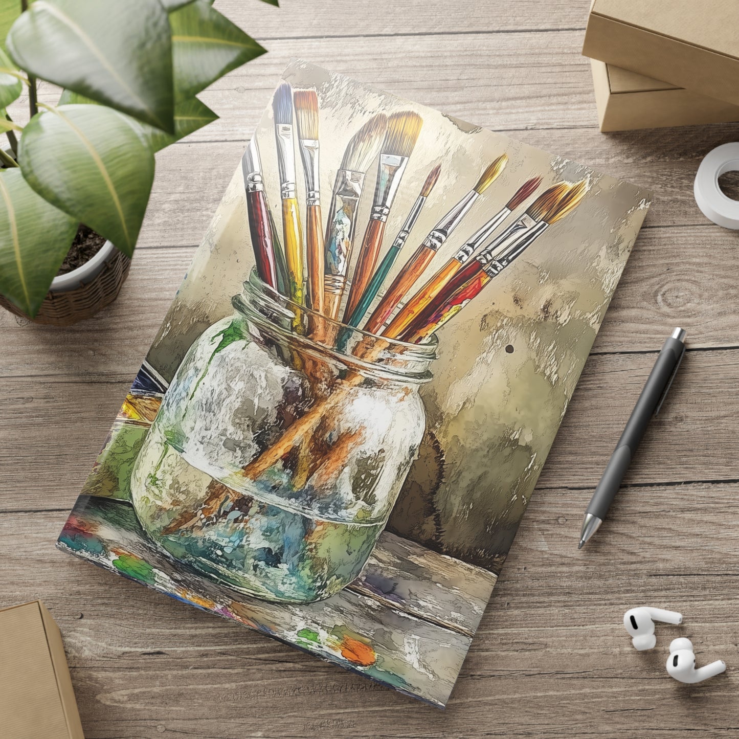 Journal - Hardcover Art Notebook With Watercolor Box And Brushes