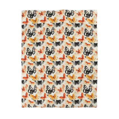 Duvet Cover - Japanese Butterflies Watercolor In Black, Orange And Yellow