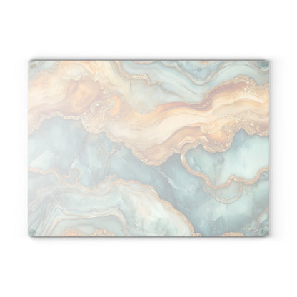 Glass Cutting Board - Geode Design, Marbled Gold and Aqua, Kitchen Decor