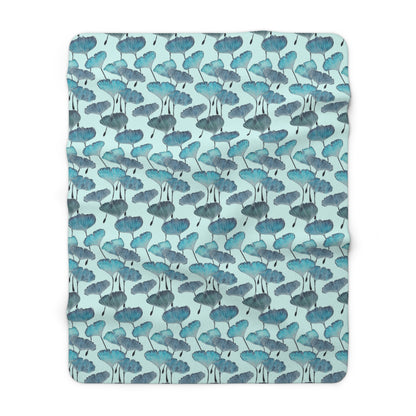 Sherpa Fleece Blanket - Coastal Living Gingko Leaves Botanical Design