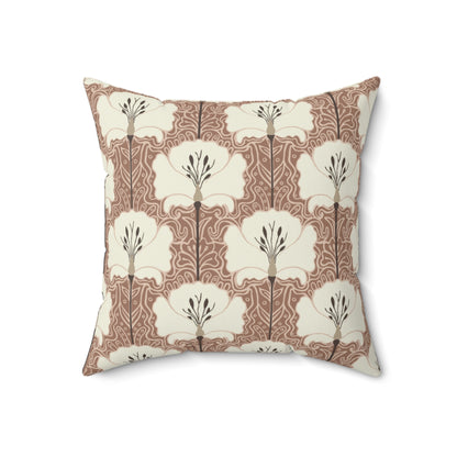 Square Pillow - Mocha And Cream Poppy Flowers Pillow