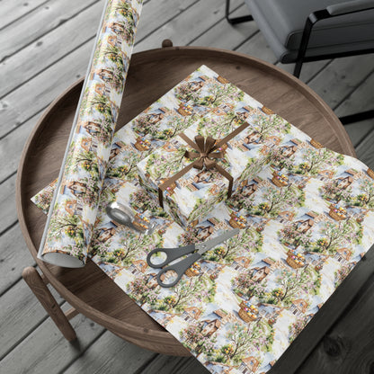 Wrapping Paper - Easter Bunny Village Watercolor Toile Gift Wrap