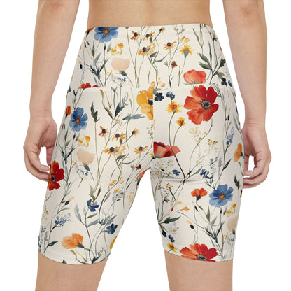 Athletic Shorts - Watercolor Boho Wildflowers On Cream