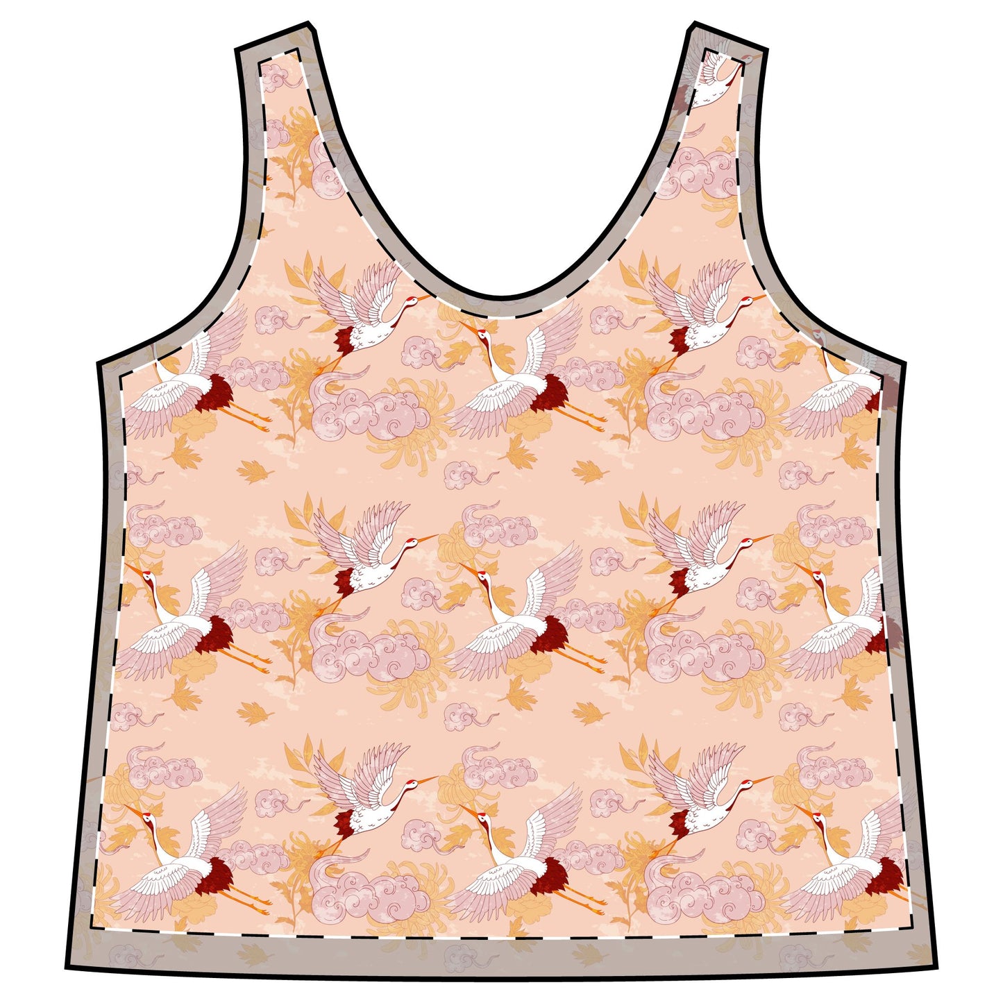 Sporty Racerback Tank - Elegant Crane Pattern for Yoga And Athleisure