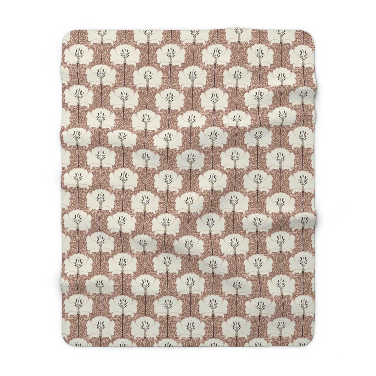 Sherpa Fleece Blanket - Mocha And Cream Poppy Flowers Art Deco