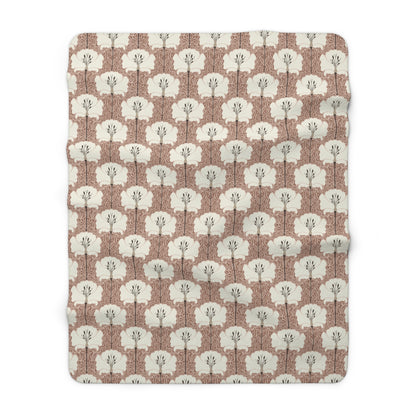 Sherpa Fleece Blanket - Mocha And Cream Poppy Flowers Art Deco