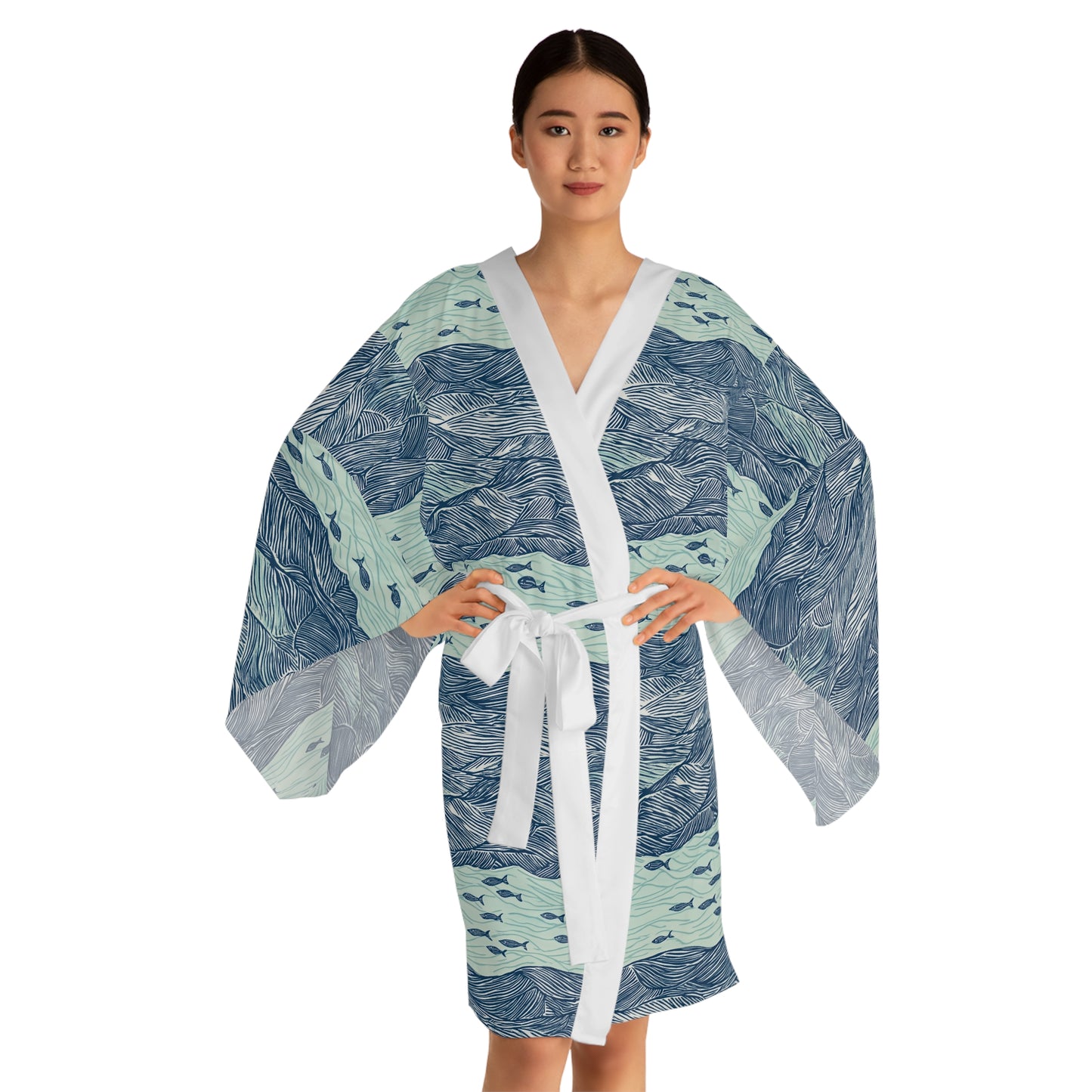 Kimono Robe - Ocean Waves With Small Fish Beach Vibe