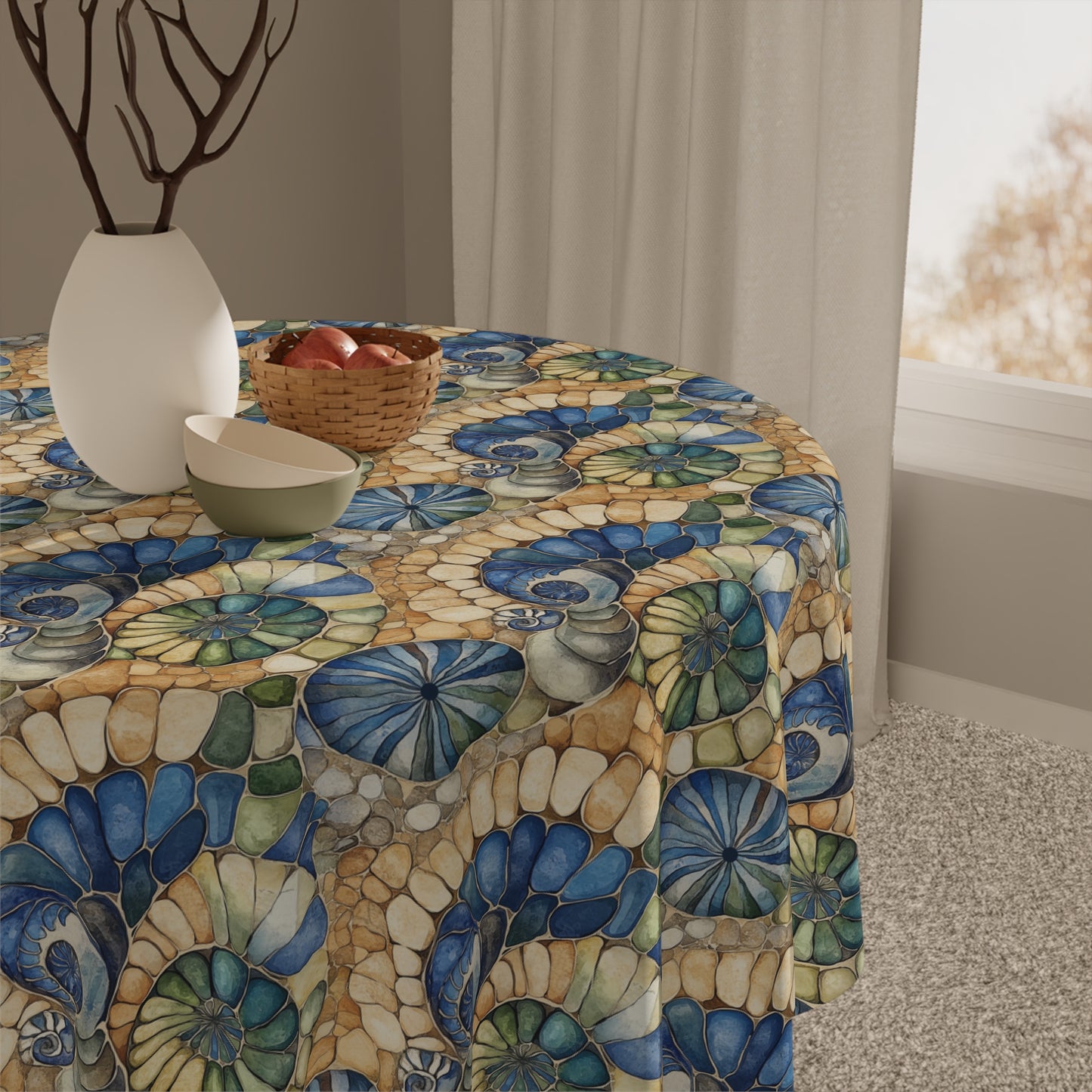 Square Tablecloth - Coastal Seashell Mosaic Home Decor for Beach Lovers