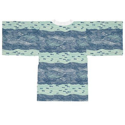 Kimono Robe - Ocean Waves With Small Fish Beach Vibe