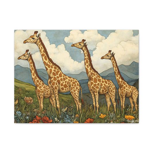 Canvas Art – Whimsical Tower Of Giraffes Wall Art