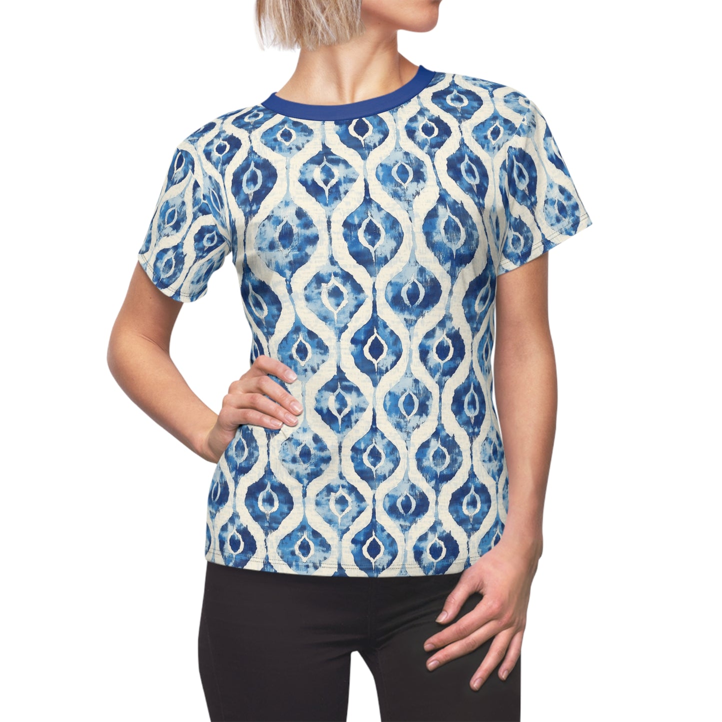 Women's Tee - Indonesian Blue and White Ink Ikat Diamonds