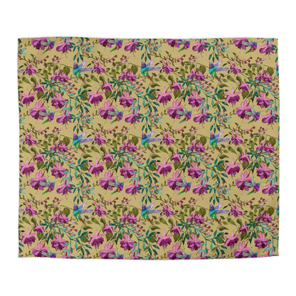 Duvet Cover - Watercolor Fuchsia and Colorful Hummingbirds Design