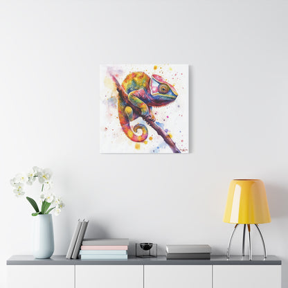 Canvas Art - Colorful Chameleon Watercolor Wall Decor