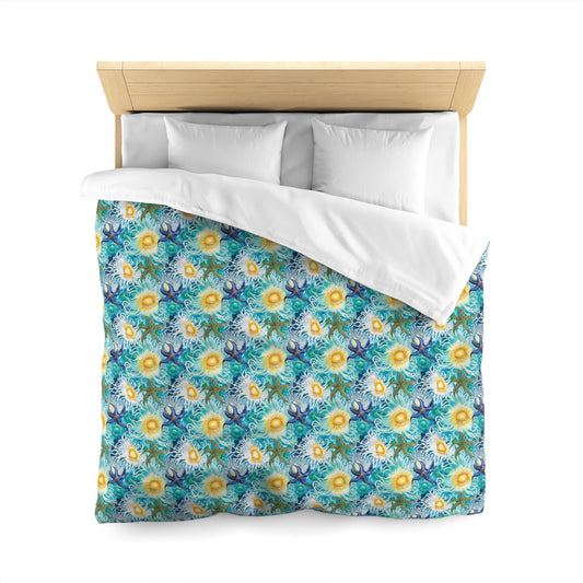 Duvet Cover - Coastal Watercolor Sea Anemones And Starfish