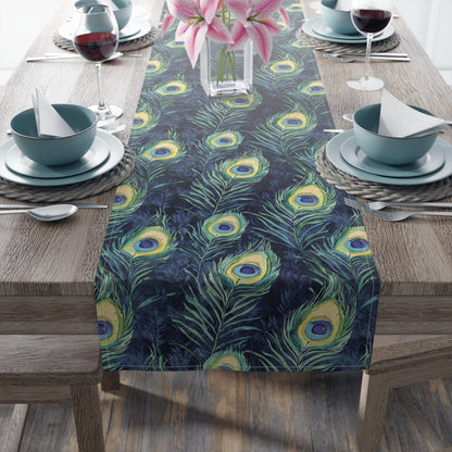 Table Runner - Elegant Peacock Feathers
