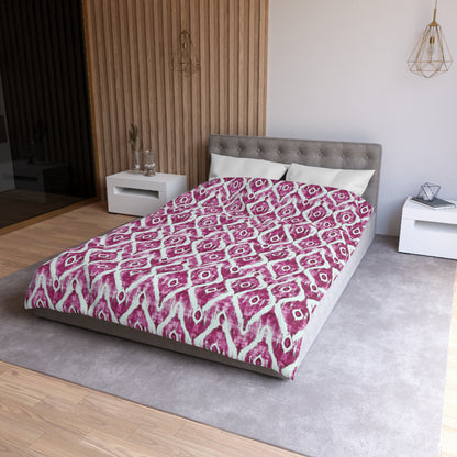 Duvet Cover -  Maroon and White Microfiber Indonesian Ikat
