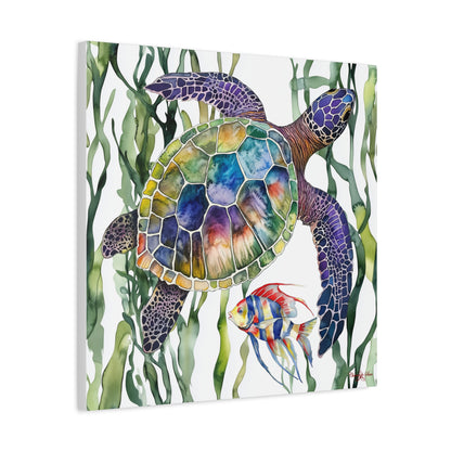 Canvas Art: Colorful Sea Turtle & Tropical Fish