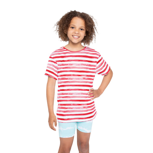 Kids Tshirt Red And White Watercolor Stripes