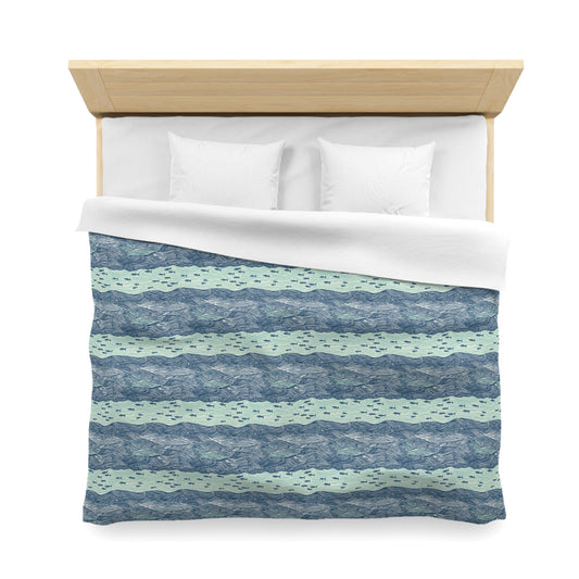 Duvet Cover - Coastal Beach Waves With Fish Nautical Home Decor