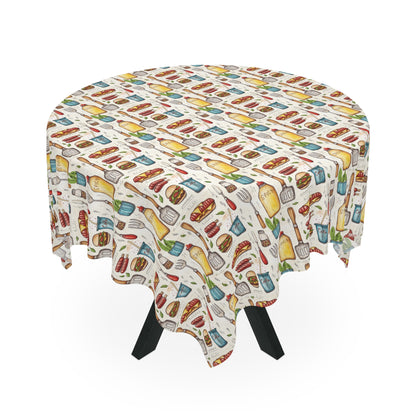 Square Tablecloth - Hotdog Hamburger BBQ Tools And Condiments For Summer BBQ's and Picnics