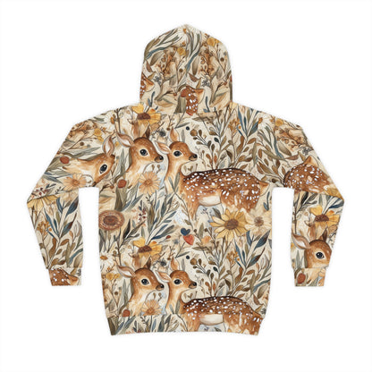 Children's Hoodie - Forest Deer In Brown, Ivory, Green And Yellow
