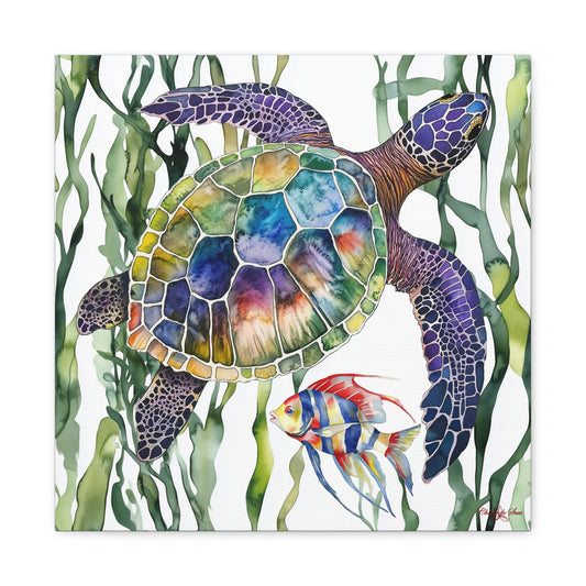 Canvas Art: Colorful Sea Turtle & Tropical Fish