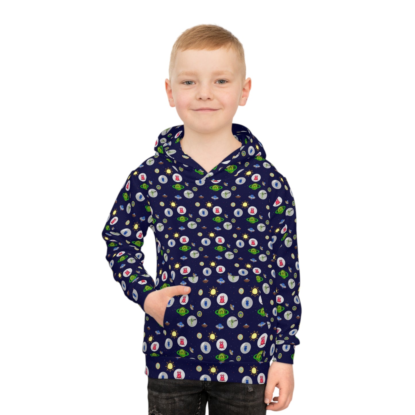 Children's Hoodie - Watercolor UFO's and Planets Space Aliens