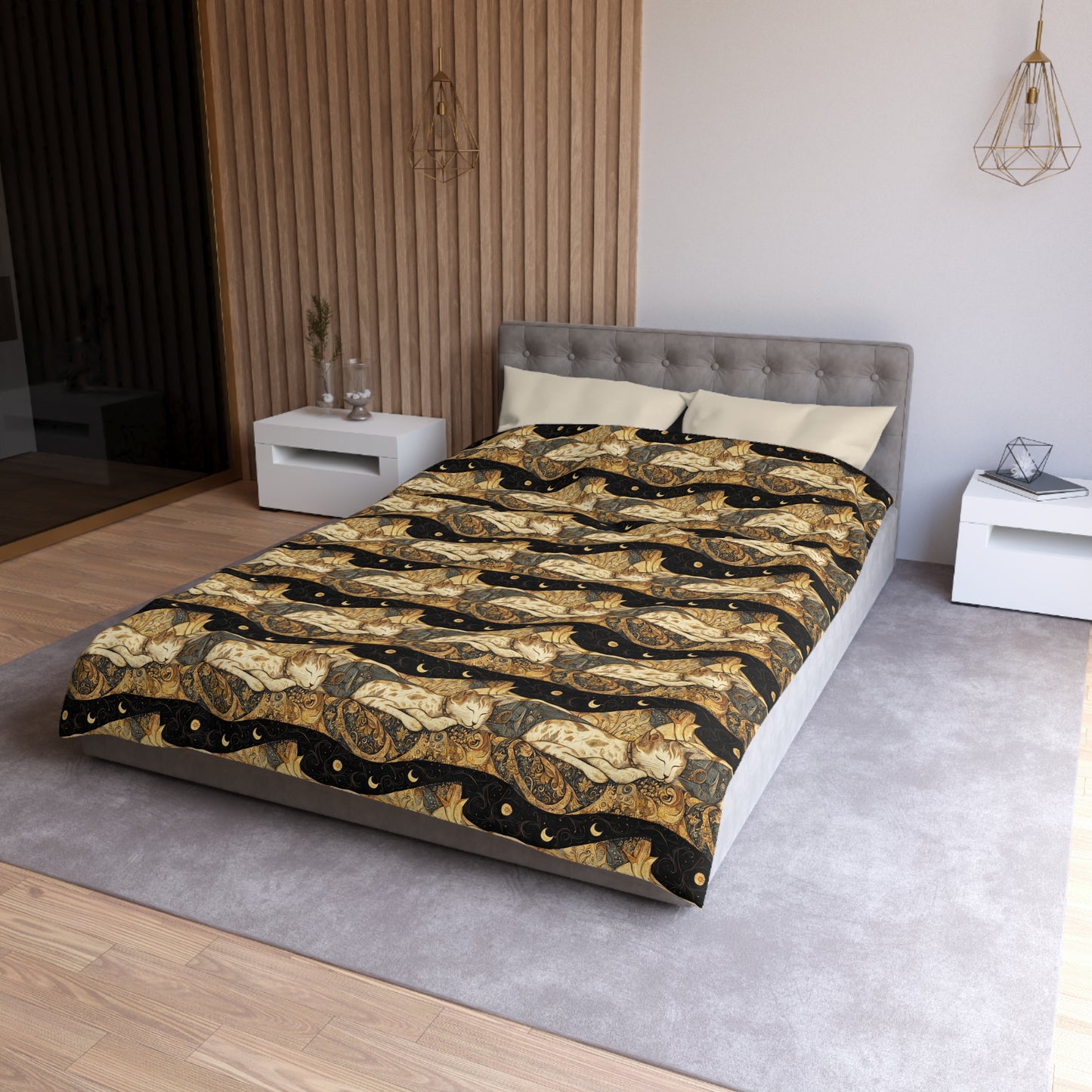 Duvet Cover – Persian Dreams and a Cat Under the Night Sky