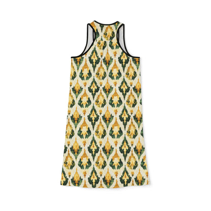 Women's Racerback Dress - Ikat in Gold, Green and Ivory Beach Coverup or Summer Dress