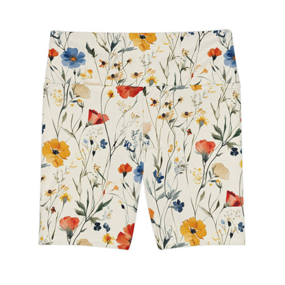 Athletic Shorts - Watercolor Boho Wildflowers On Cream
