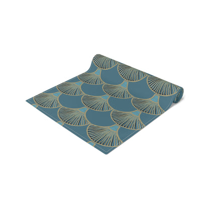 Table Runner - Mermaid Fan Design In Peacock Hues for Stylish Entertaining