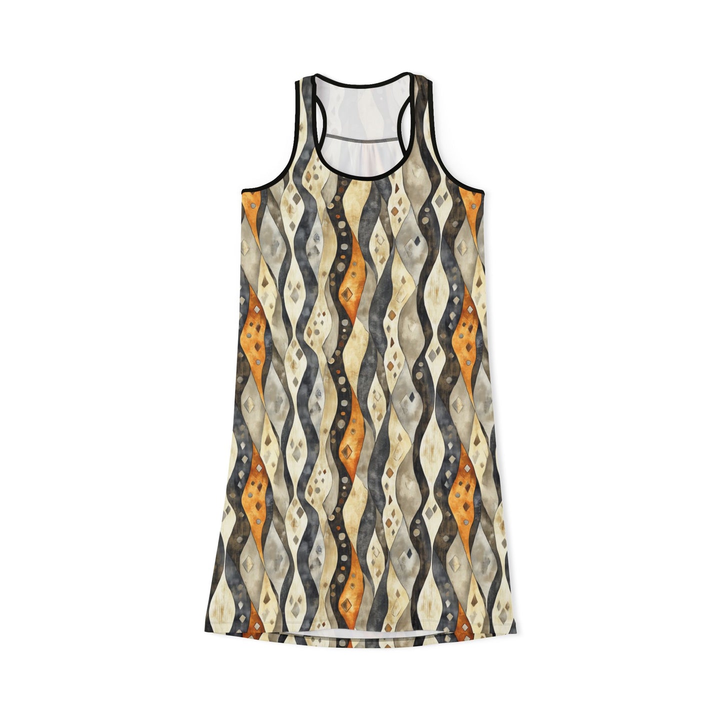 Women's Racerback Dress - Vertical Bohemian Wavy Stripes With Dots