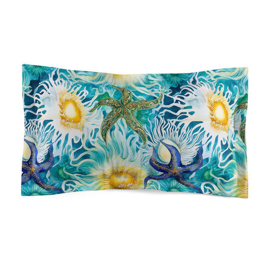 Pillow Sham - Coastal Watercolor Sea Anemones And Starfish