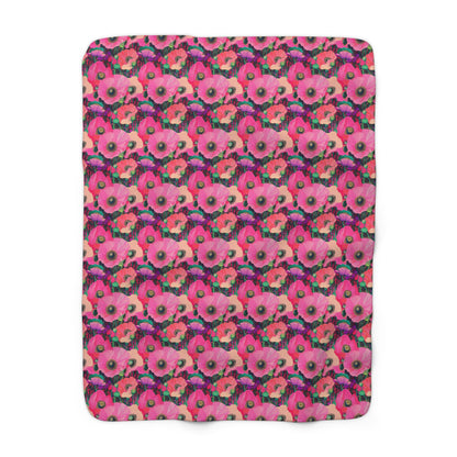 Sherpa Fleece Blanket - Fuchsia Pink Poppies
