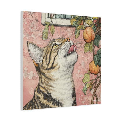 Canvas Art - Pink House Tiger Cat And Persimmons Matte Canvas