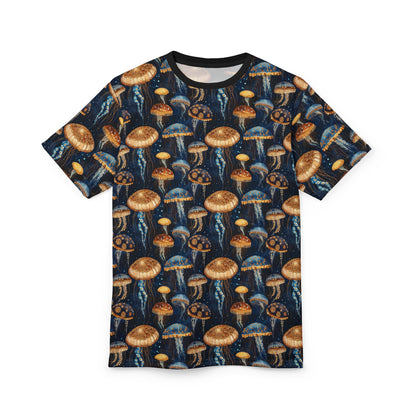 Men's Tee - Colorful Watercolor Jellyfish On Navy Blue And Black Background