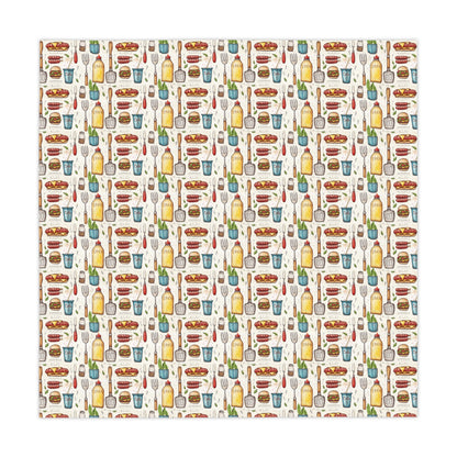 Square Tablecloth - Hotdog Hamburger BBQ Tools And Condiments For Summer BBQ's and Picnics
