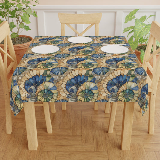 Square Tablecloth - Coastal Seashell Mosaic Home Decor for Beach Lovers