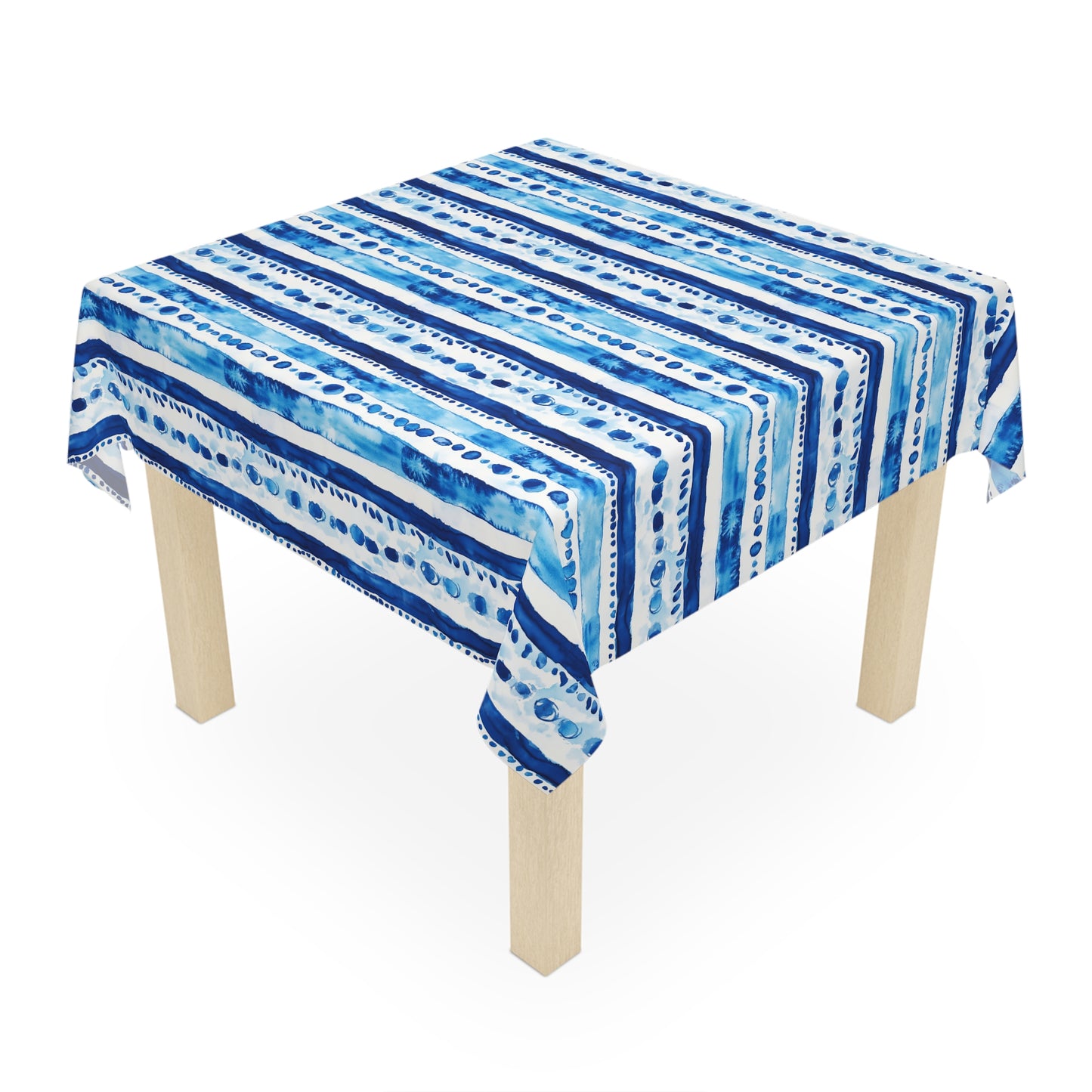 Square Tablecloth - Coastal Blue Shibori Batik Stripes