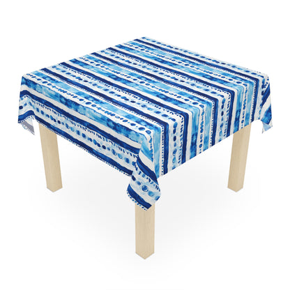 Square Tablecloth - Coastal Blue Shibori Batik Stripes