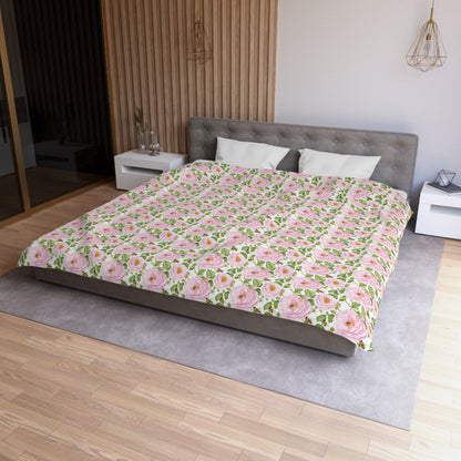 Microfiber Duvet Cover - Pink Rose Floral & Bees