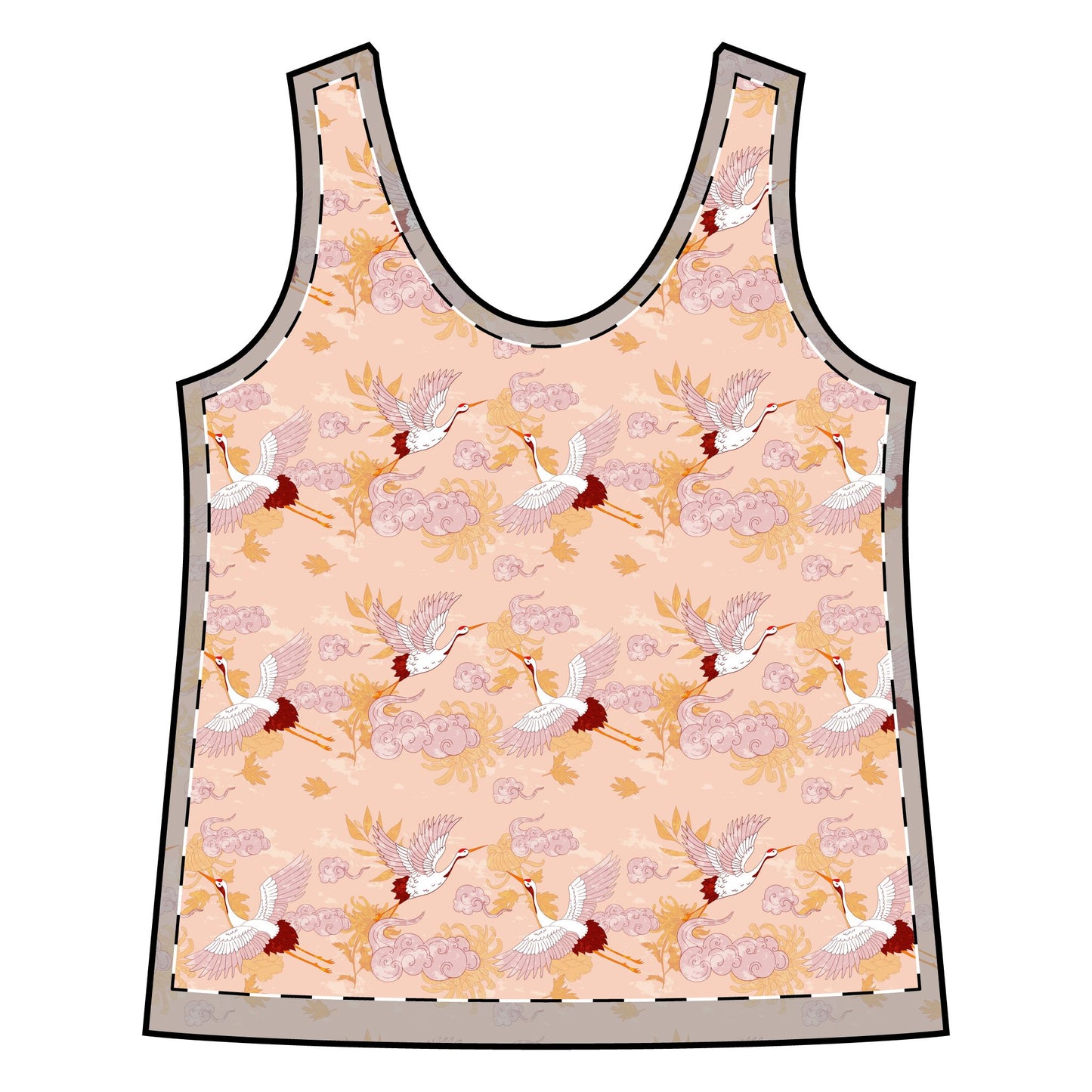 Sporty Racerback Tank - Elegant Crane Pattern for Yoga And Athleisure